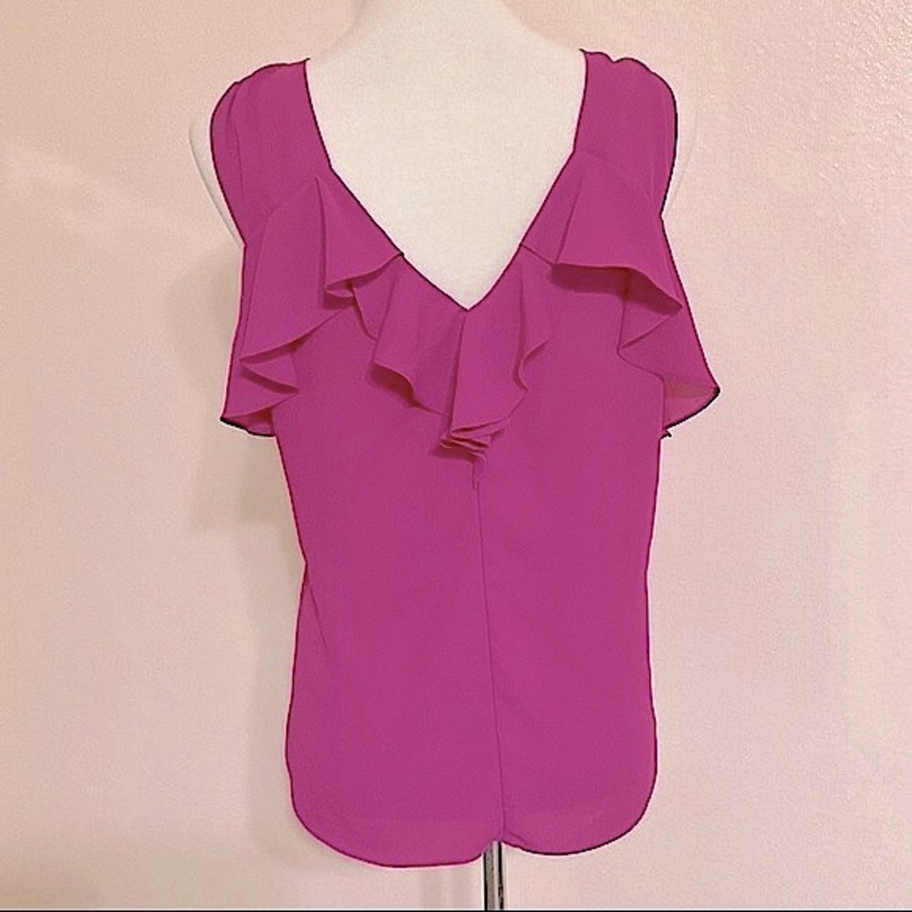 Express V Neck Ruffle Top Magenta M